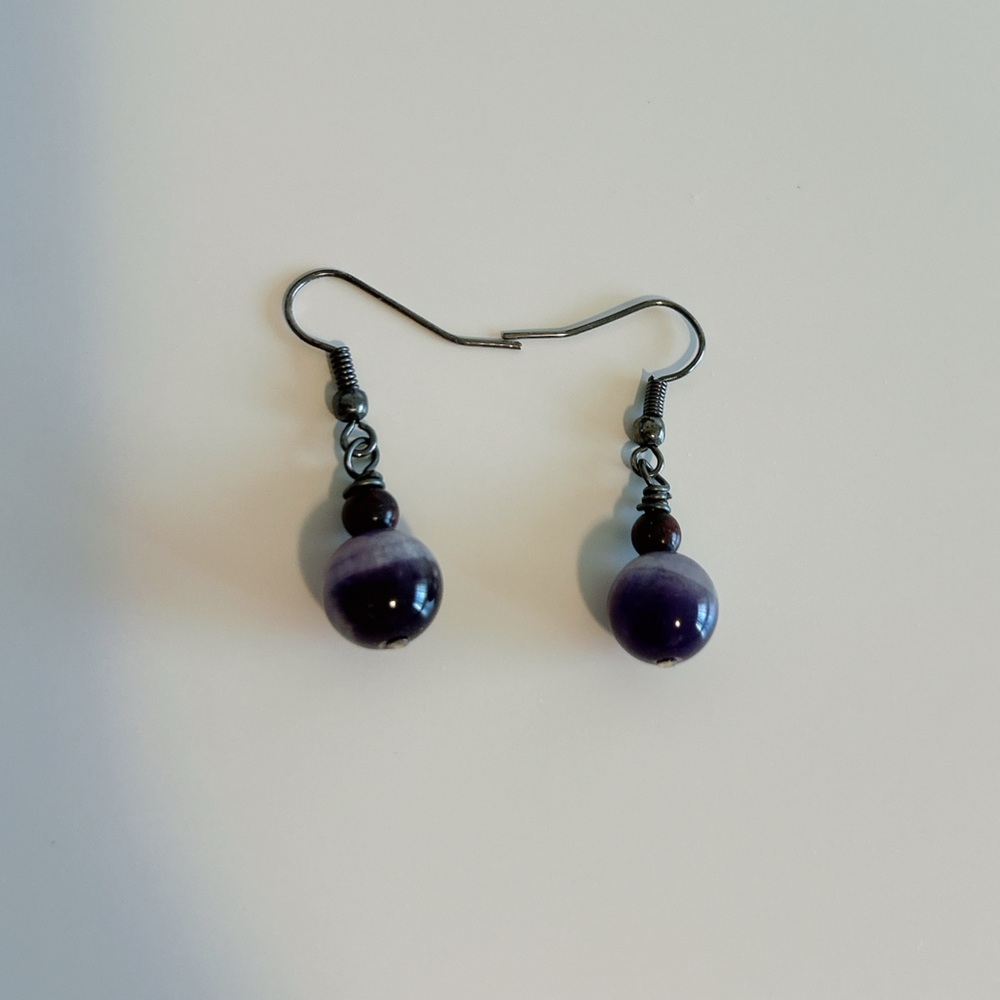 Amethyst Earrings with Red Brecciated Jasper